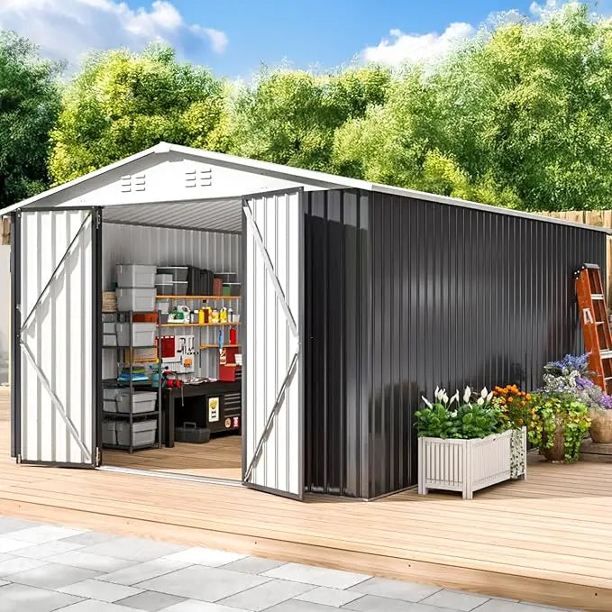 Metal Outdoor Utility Storage Shed With Lockable Garden Doors
