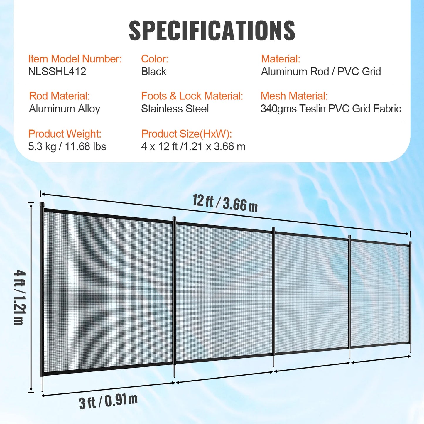 SucceBuy Pool Fence Fences for Inground Pools Removable Child Safety Pool Fencing Teslin PVC Fence Mesh Protects Kids and Pets