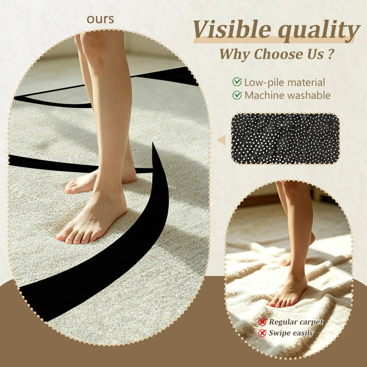 Machine Washable Abstract Velvet Area Rug With Non Slip Backing