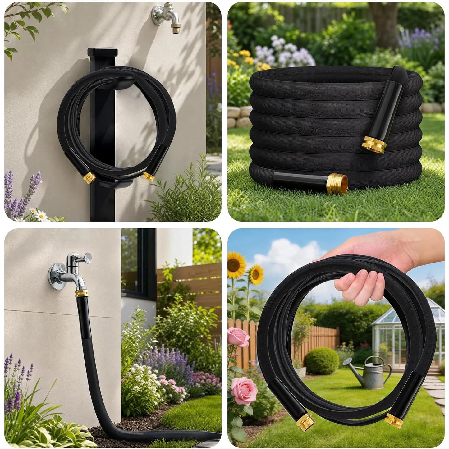Garden Hose 25/50/75/100FT, Non-Expandable Fabric Covered Water Hose With 3/4" Fittings, Kink-Free For Outdoor Use