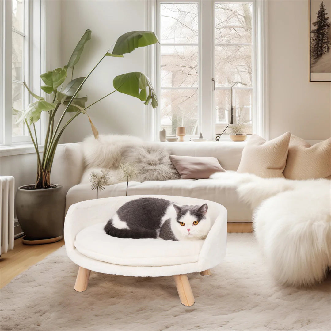 Bingopaw Plush Waterproof Cat Bed With Wood Frame And Cushion