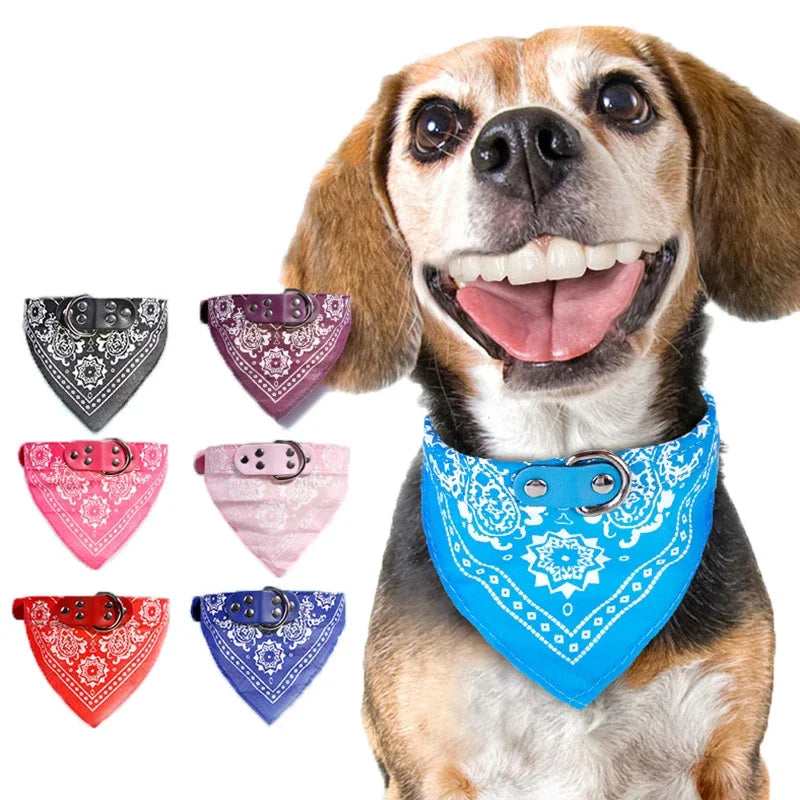 Adjustable Leather Dog Bandana Collar With Reflective Quick Release