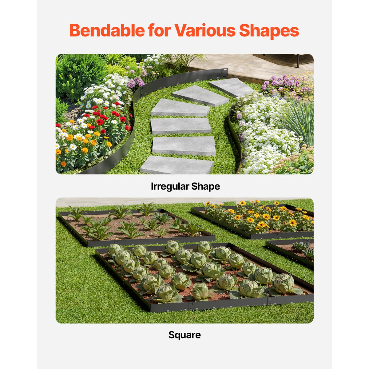 SucceBuy Steel Landscape Edging 5 Pcs 39x3in Rust-Resistant Metal Landscape Edging Bendable Garden Border Heavy Duty Lawn Edging