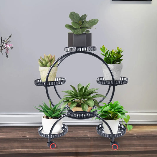 Metal Plant Stands 6 Pots Plants Flower Stand for Patio Garden Living Room Corner Balcony Bedroom Black / White