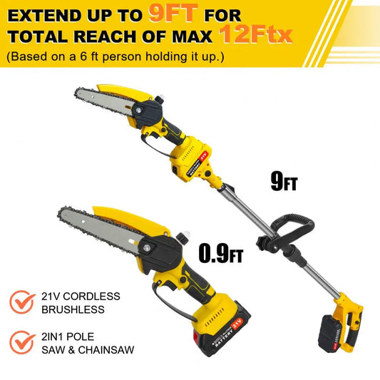 Cordless 2-in-1 Pole Saw And Mini Chainsaw 6-Inch Brushless Electric Chain Saw with 5.9 Feet Max Reach for Trimming And Cutting