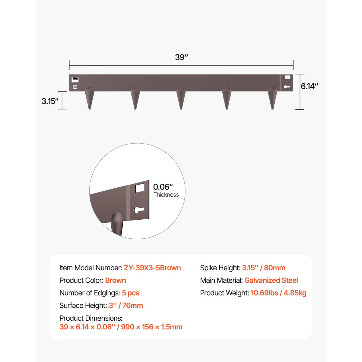 SucceBuy Steel Landscape Edging 5 Pcs 39x3in Rust-Resistant Metal Landscape Edging Bendable Garden Border Heavy Duty Lawn Edging