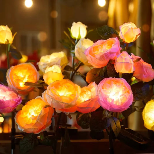 6 Pack Solar Flowers Lights Outdoor Waterproof for Garden Decor, Solar Garden Lights for Outside, Outdoor Solar Lights for Yard with Solar Rose Lights, Yard Decorations