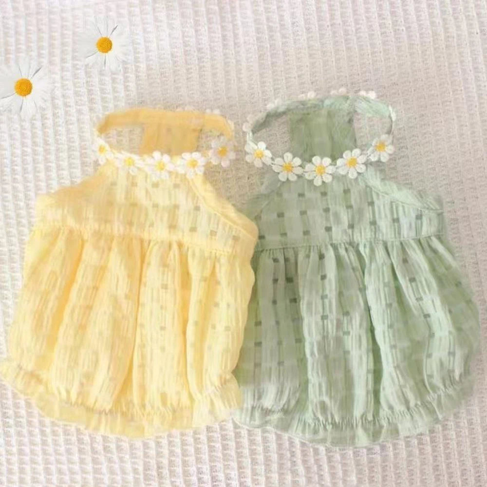 Breathable Floral Wreath Collar Small Dog Princess Skirt