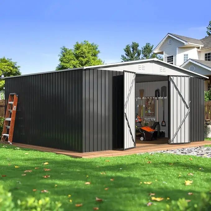 Metal Outdoor Utility Storage Shed With Lockable Garden Doors