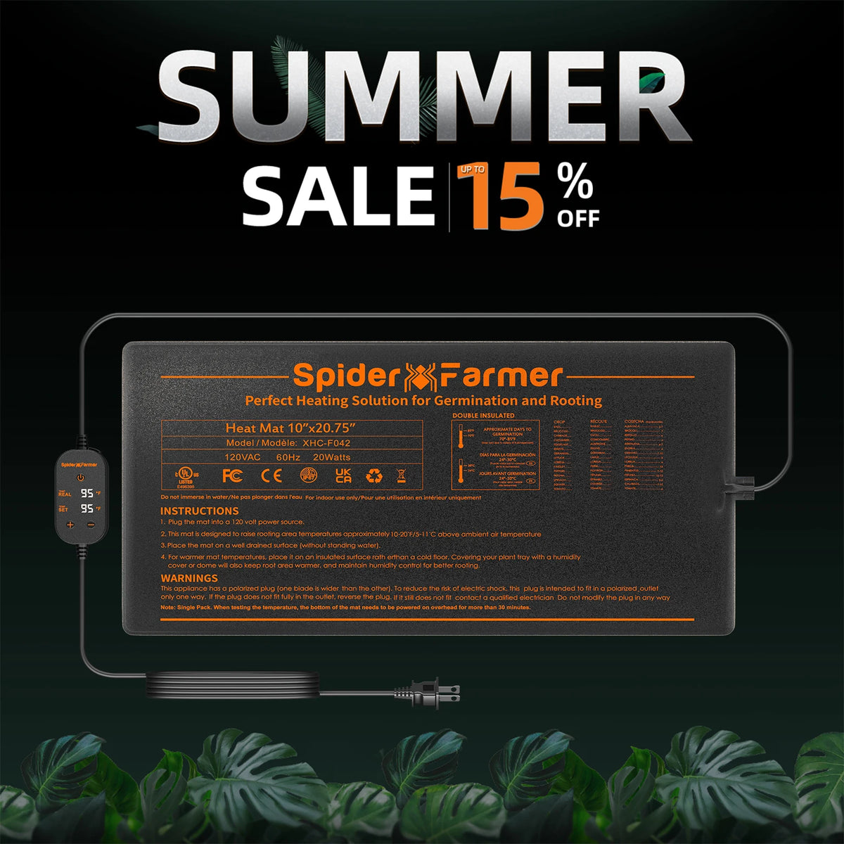 Spider Farmer 20"/48" Seedling Heat Mat Kit with Digital Thermostat Waterproof Indoor Plant & Hydroponics Growing Combo Set