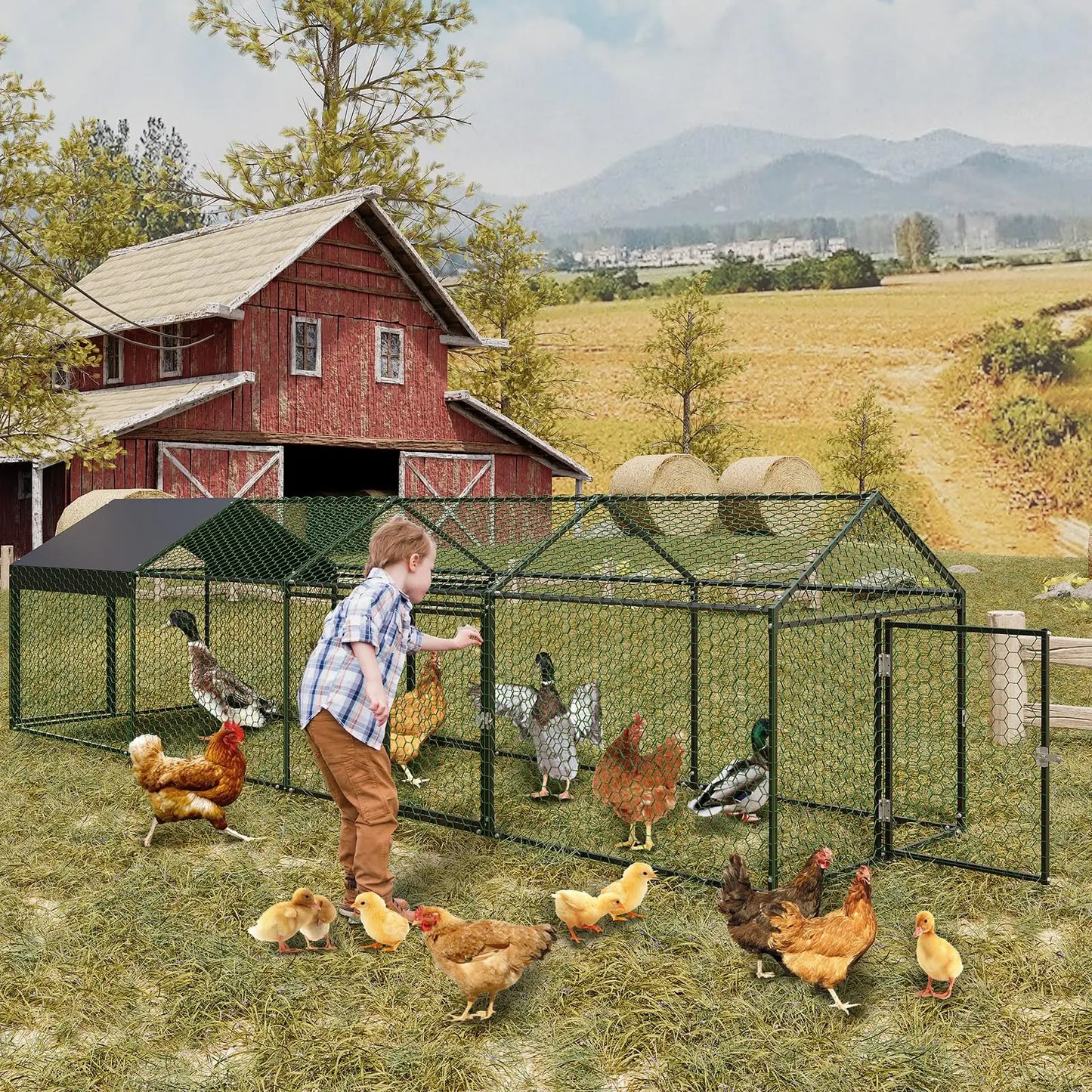 Metal Chicken Coop Heavy Duty Walk-in Chicken Runs with Doors and Anti-Uv Cover,Portable Poultry Cage Hen House Outdoor Backyard