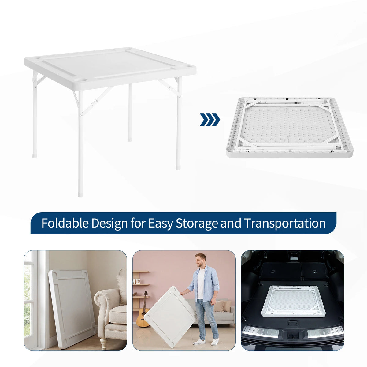 35" Folding Card Table, Portable 4-Player Domino & Mahjong Table with Cup Holders & Chip Trays, Heavy Duty Square Foldable Table for Poker, Camping and Picnic