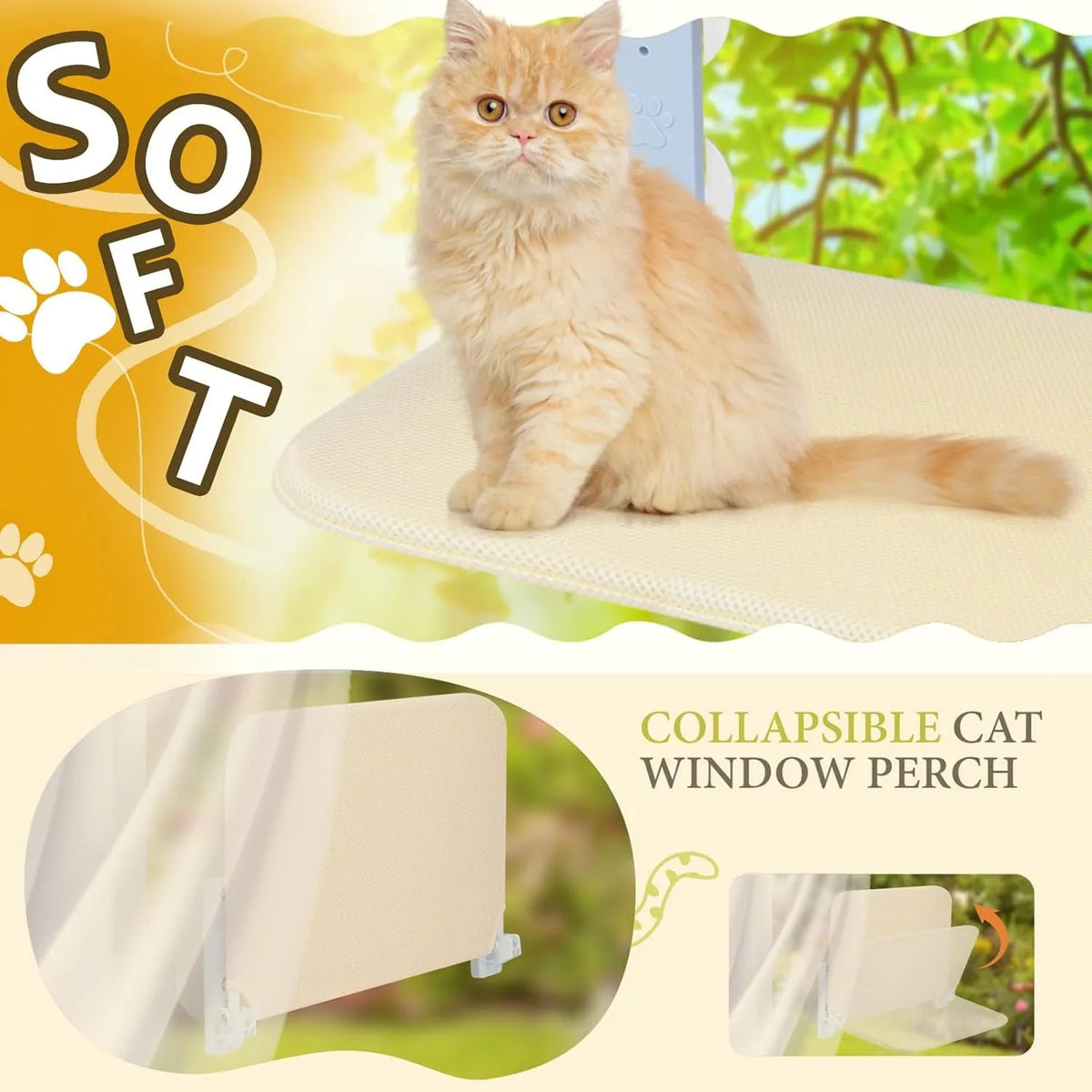 Foldable Perch Hammock With 4 Strong Suction Cups, Window Cat Bed For Indoor Cats