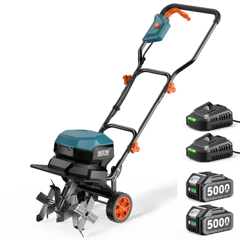 Seesii 40V 12"Electric Tiller Cultivator Lawn Weeding Soil Cultivation Cordless Rototiller for Garden for Makita 18V battery pin
